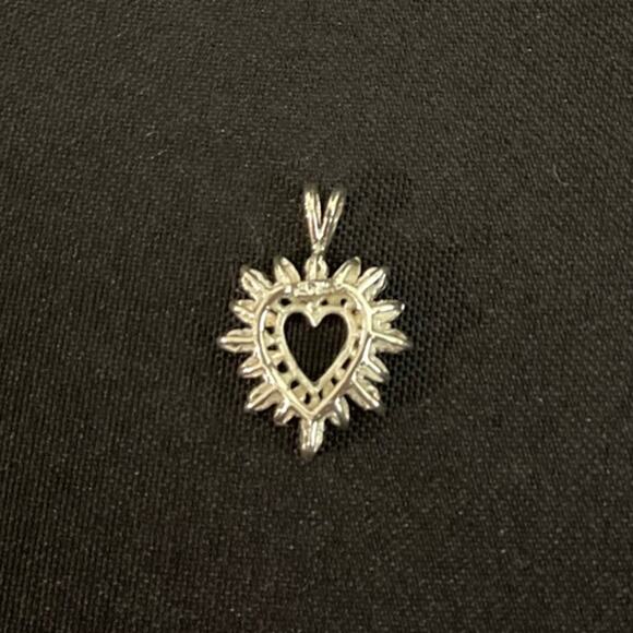 Sterling Silver Sunburst Heart Pendant, CZ Accents, Open Heart Design, 925 - Picture 3 of 7